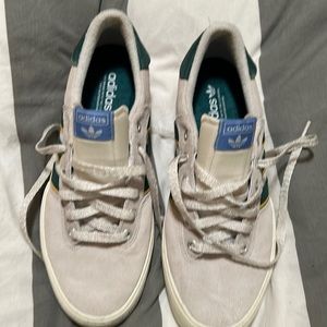 Adidas skate shoes.  Light grey upper with soft terry cloth inner.